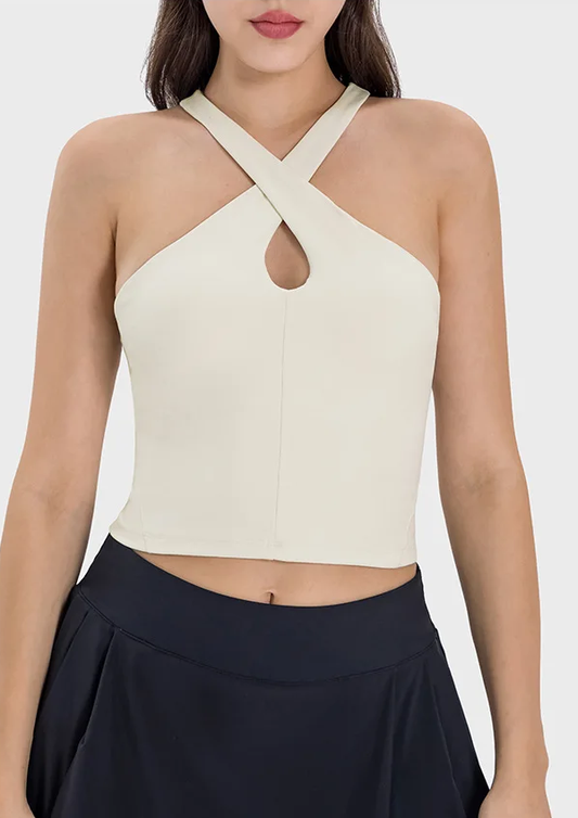 Cross Hanging Neck Crop Top with Pad