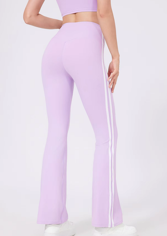 High Waist Strips Elastic Flared Pant