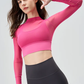 Mesh Slim Round Neck Long-sleeved Crop Top