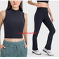 High Waist Cool Fabric Ankle Zipper Flared Pant