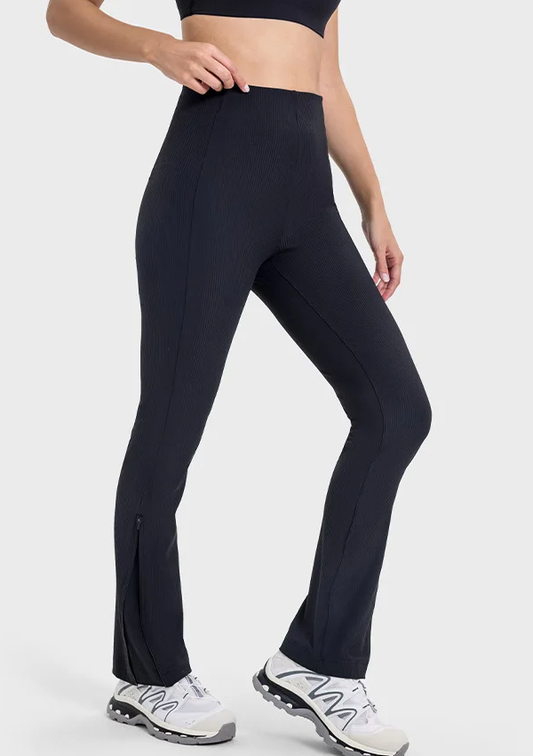 High Waist Cool Fabric Ankle Zipper Flared Pant