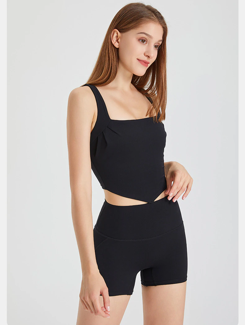 High Waist Short & Square Collar Fold Tank Top