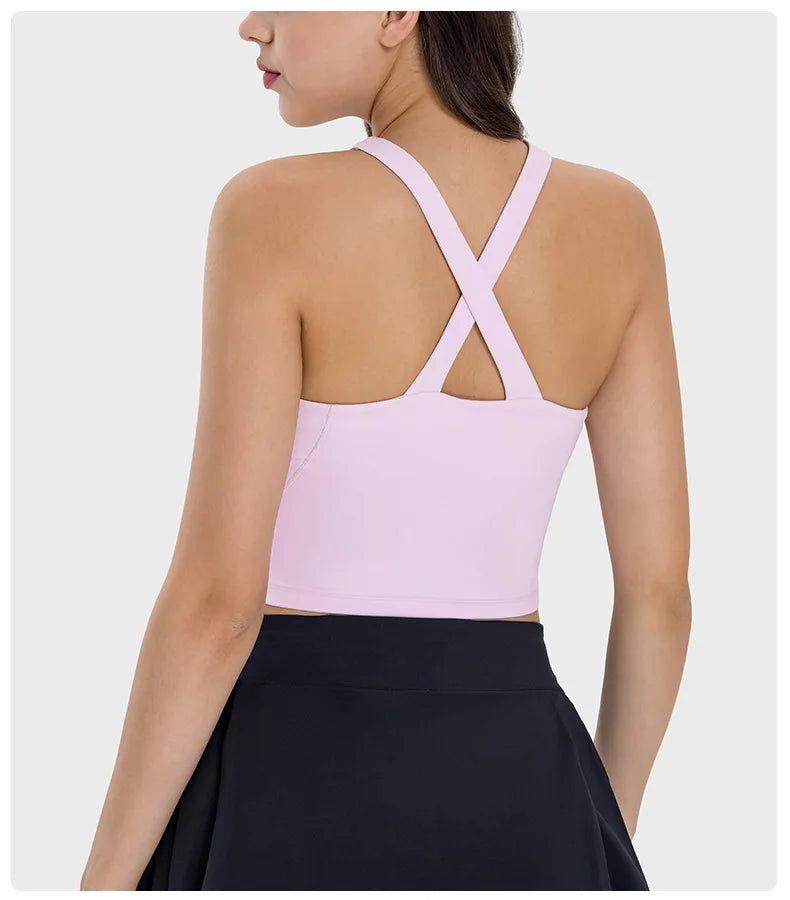 Cross Hanging Neck Crop Top with Pad