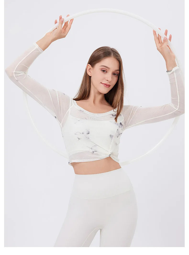 Fake 2-Pieces Long Sleeve Mesh Top with Chest