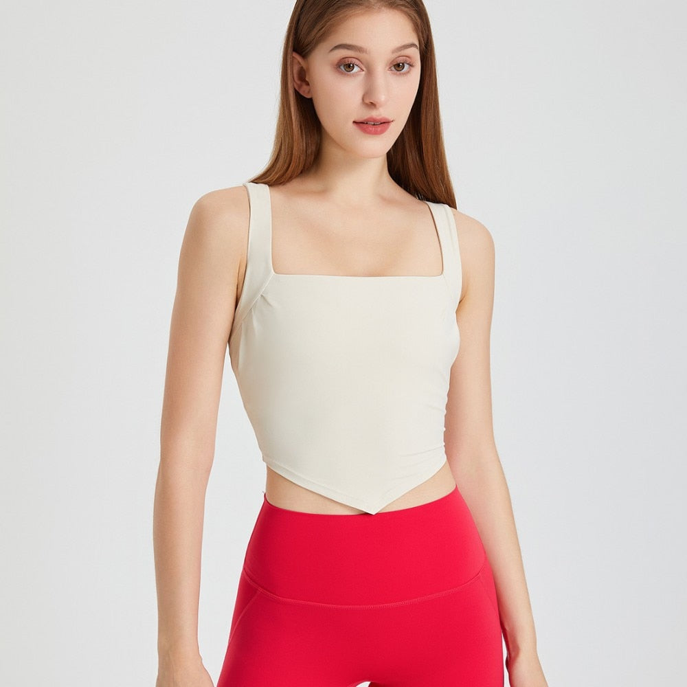 High Waist Short & Square Collar Fold Tank Top