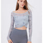 Fake 2-Pieces Long Sleeve Mesh Top with Chest