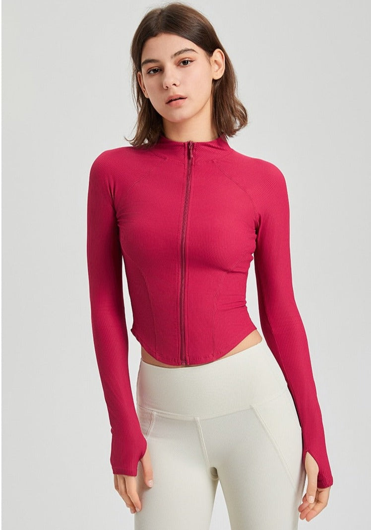 Rib Fabric Stretch Shaping Jacket With Thumb-hole