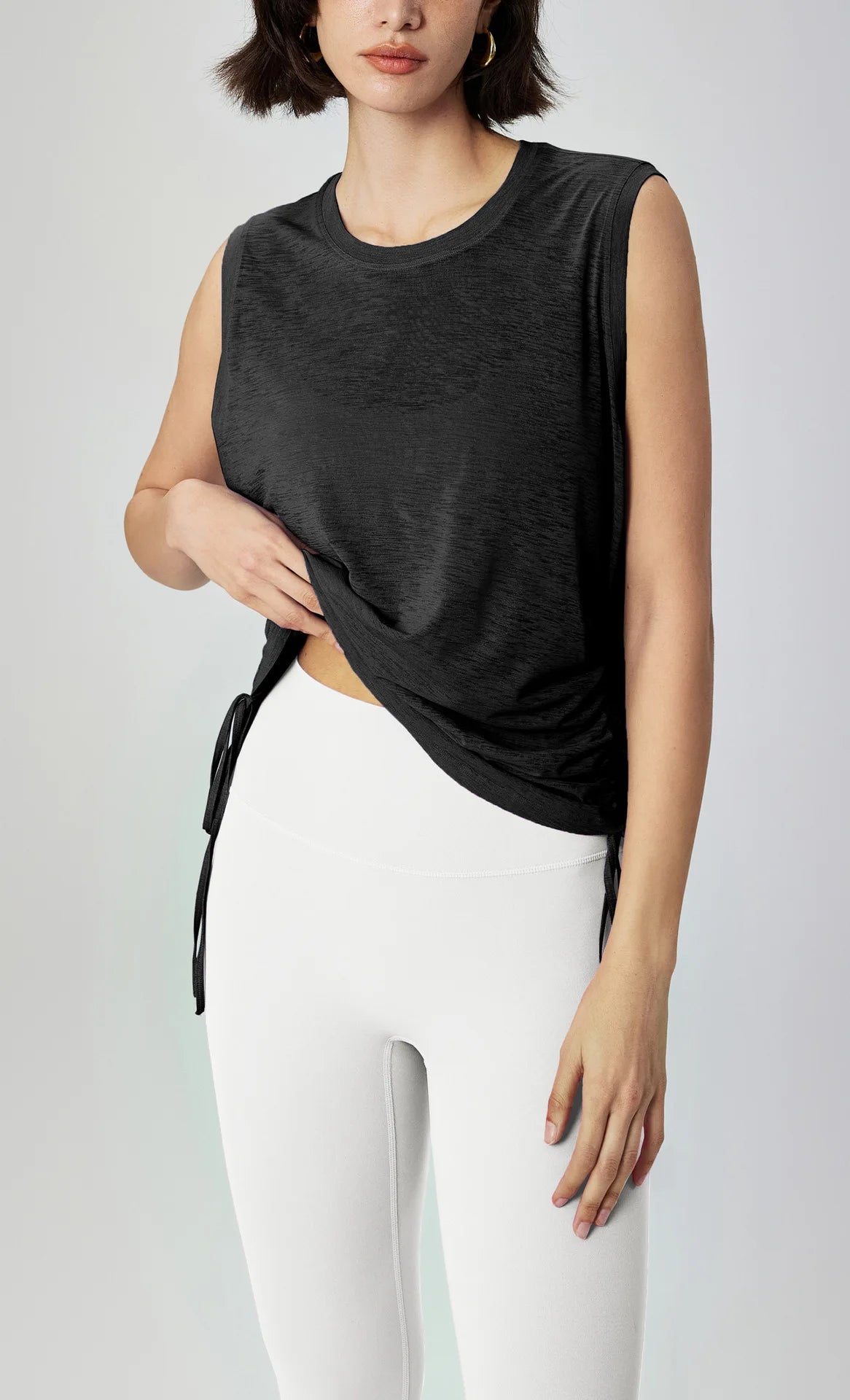 Loose Round Neck Hem Drawstring Top