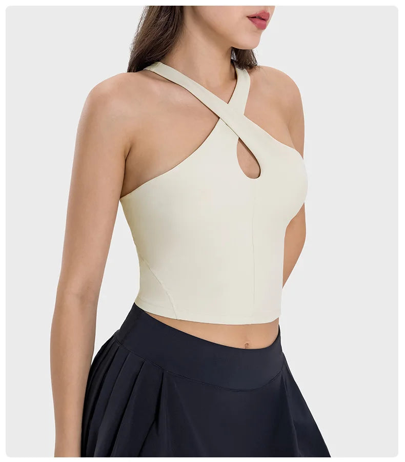 Cross Hanging Neck Crop Top with Pad