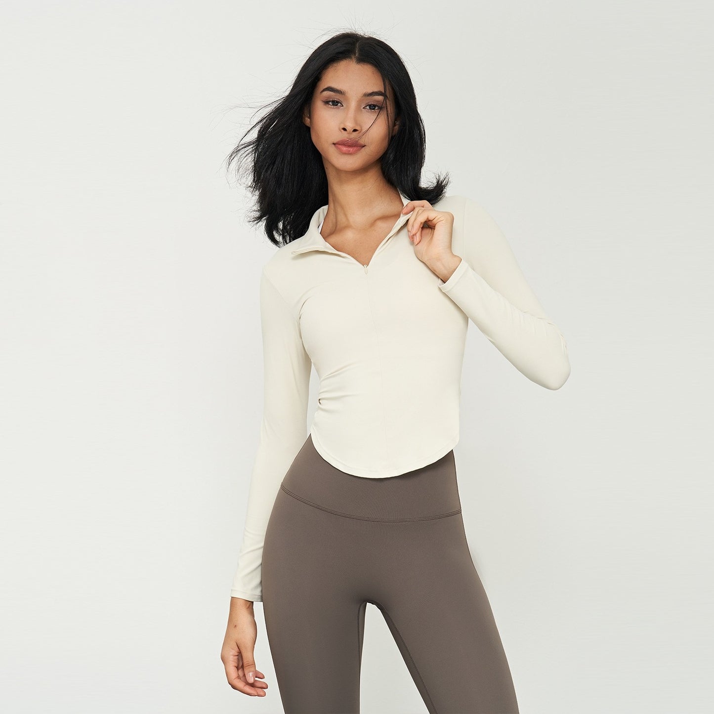 Half Zip Soft Feel Slim Long Sleeve Top