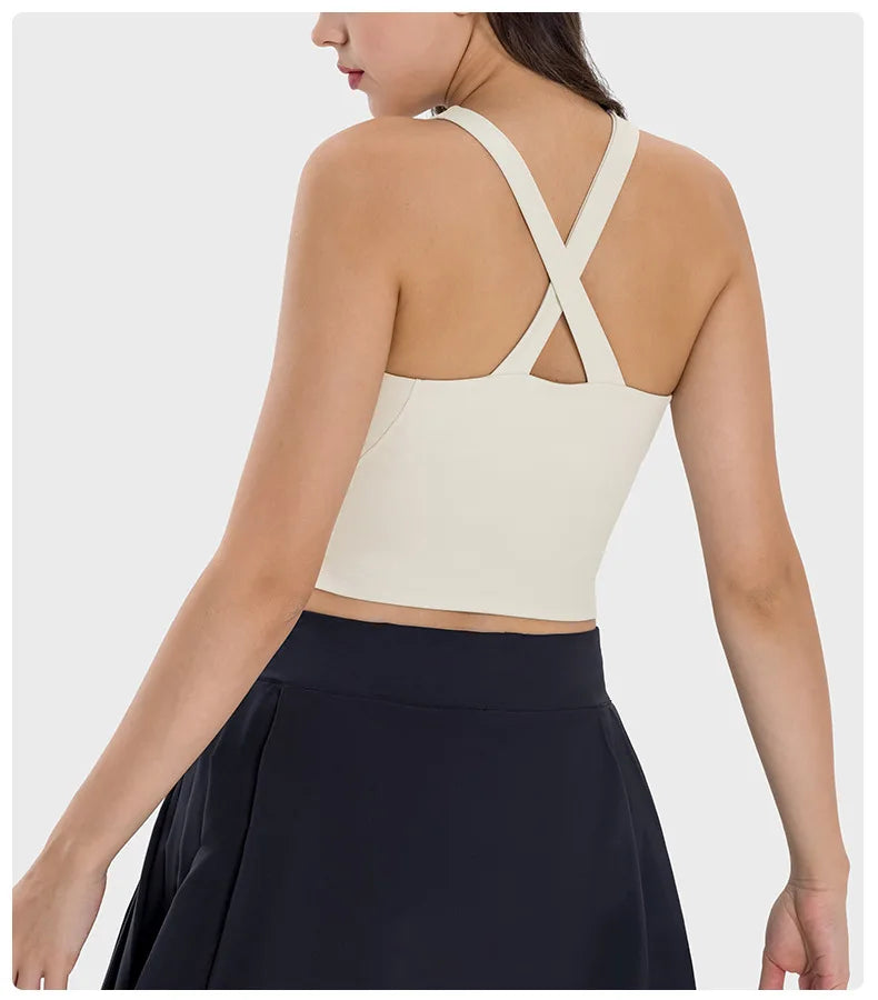 Cross Hanging Neck Crop Top with Pad