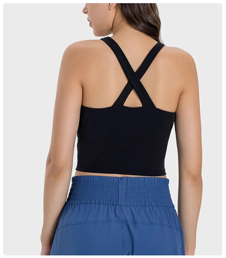 Cross Hanging Neck Crop Top with Pad