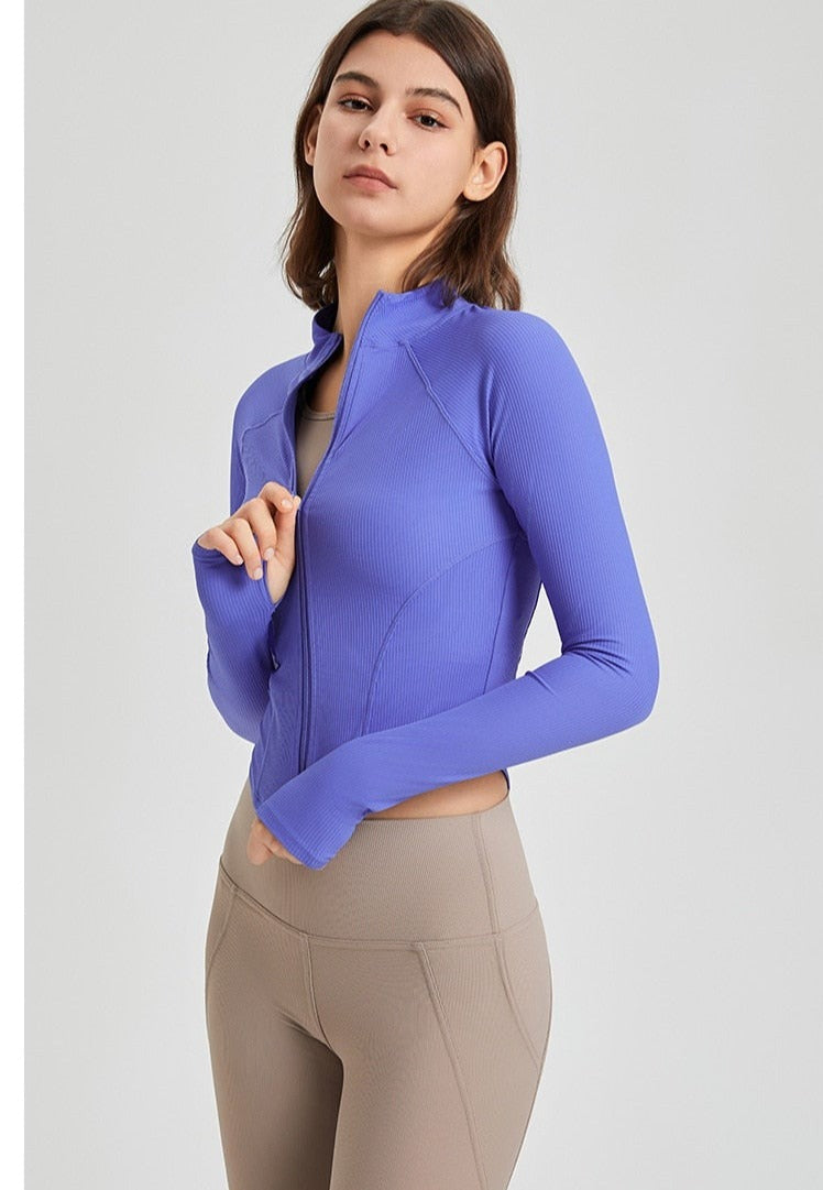 Rib Fabric Stretch Shaping Jacket With Thumb-hole