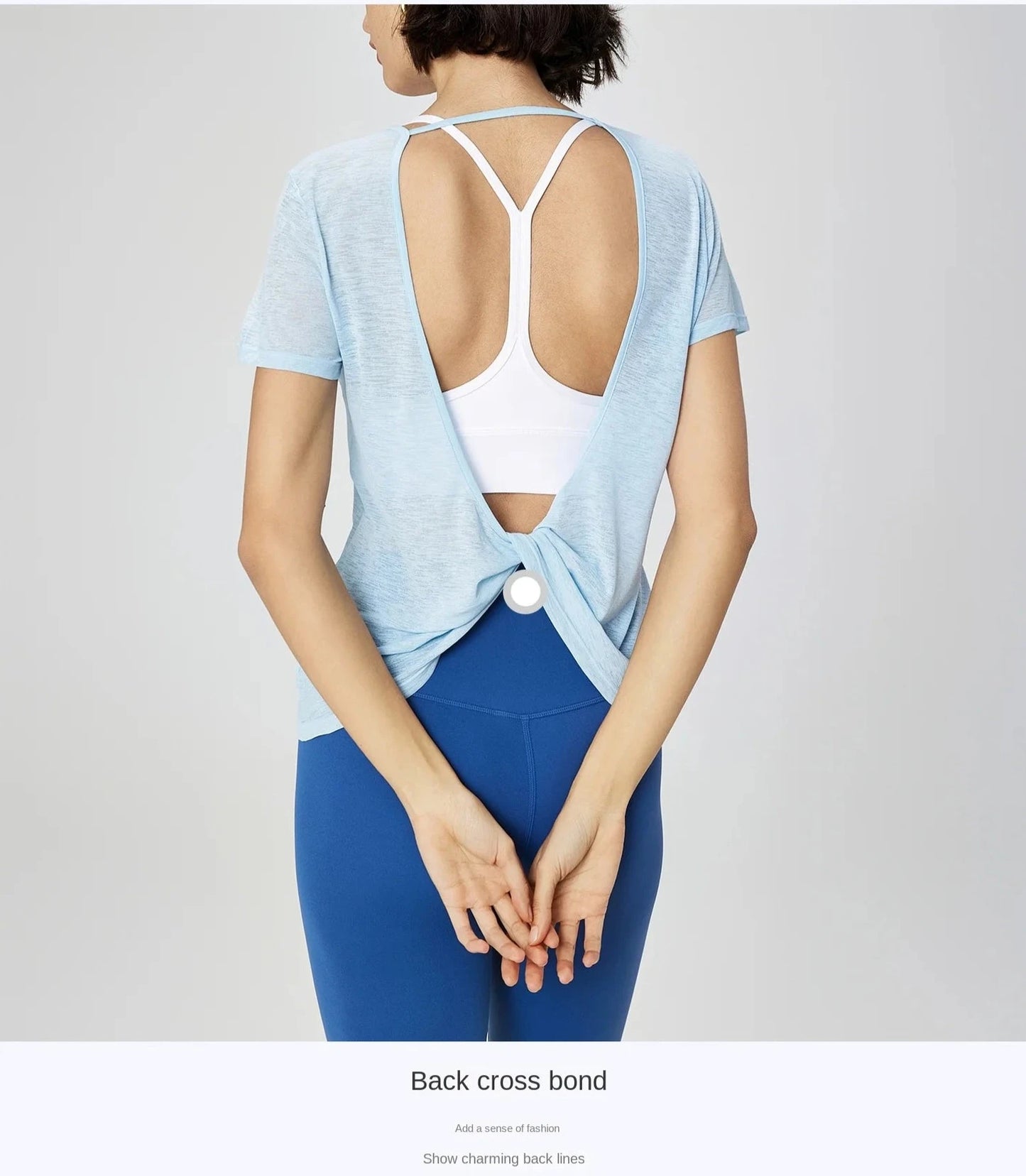 Thin Mesh Backless Cross Short Sleeve Shirt