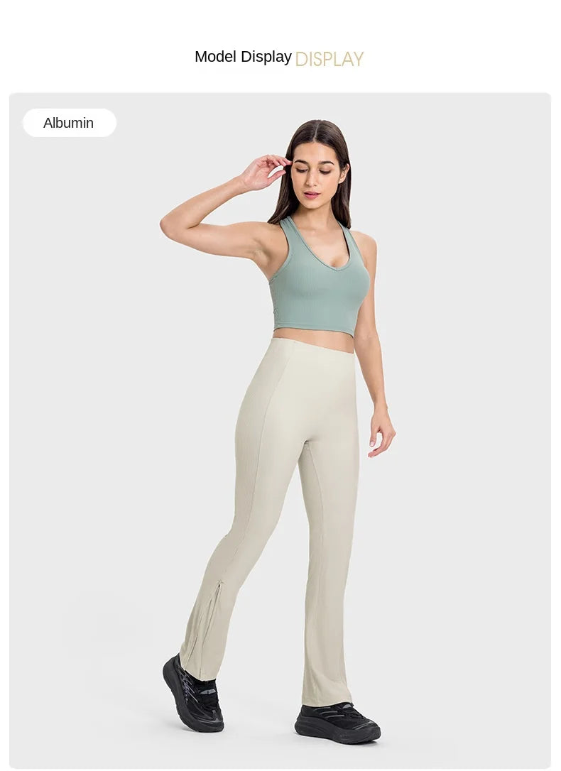 High Waist Cool Fabric Ankle Zipper Flared Pant