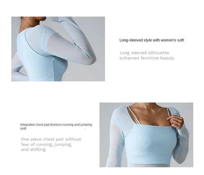 Mesh Long Sleeve Built-in Fixed Pad T-shirt