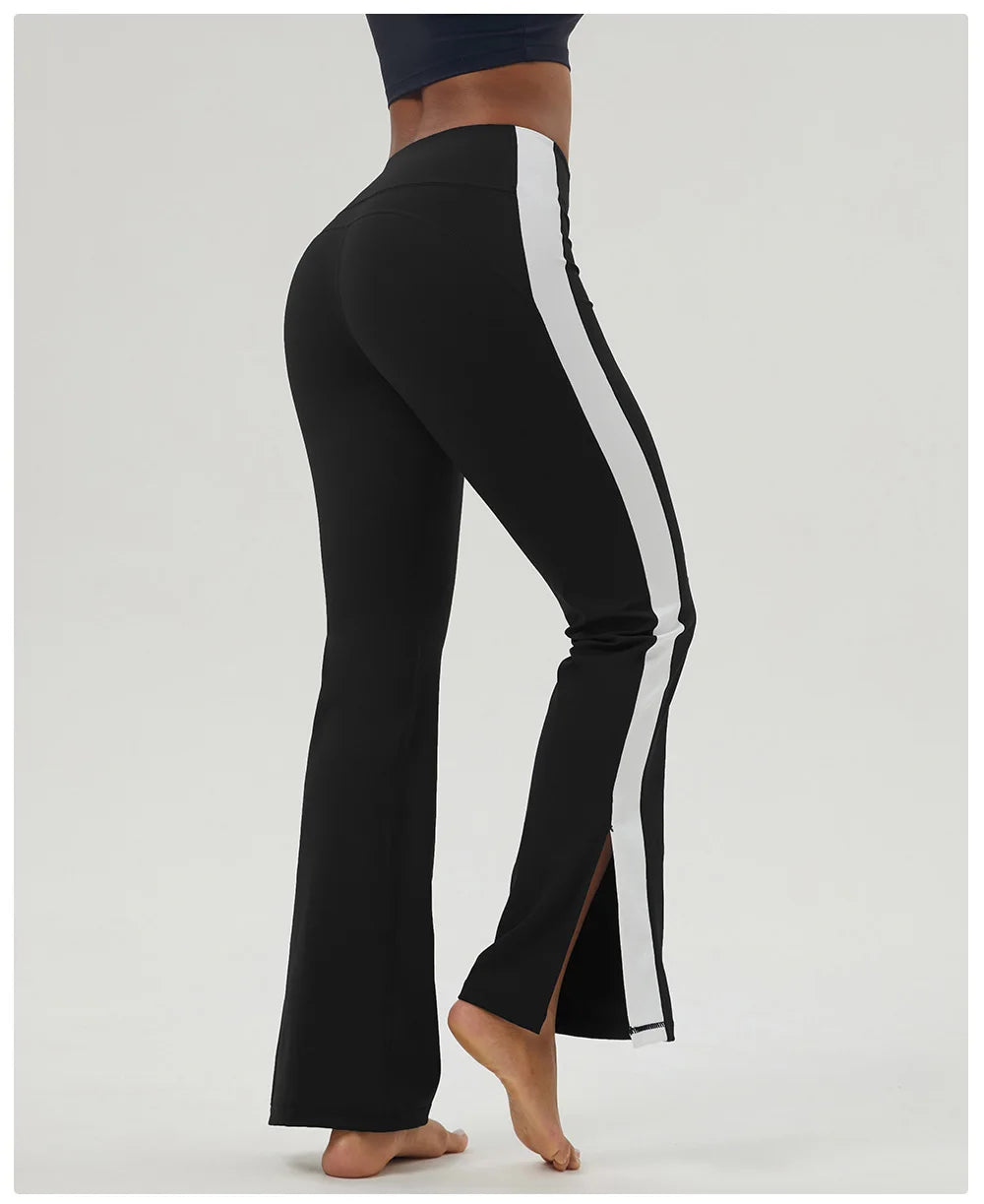 Side Stripe slit high waist flared pant