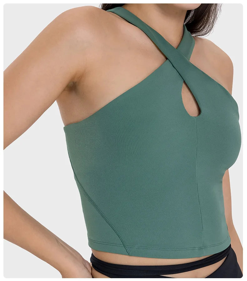 Cross Hanging Neck Crop Top with Pad