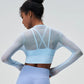 Mesh Slim Round Neck Long-sleeved Crop Top