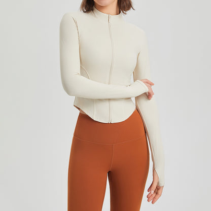 Rib Fabric Stretch Shaping Jacket With Thumb-hole