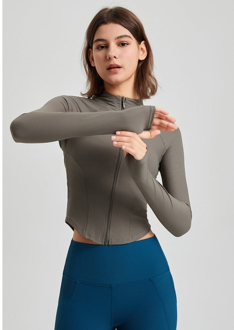 Rib Fabric Stretch Shaping Jacket With Thumb-hole