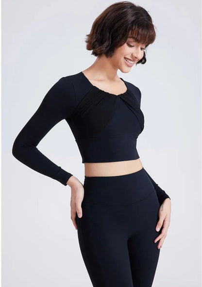 Soft Fabric Long Sleeve Built-in Bra T-shirt