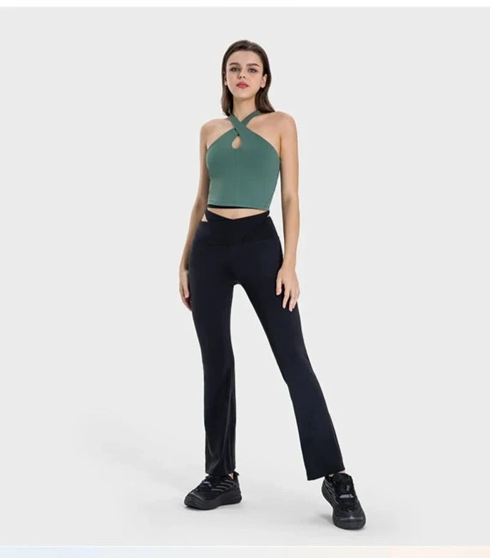 Cross Hanging Neck Crop Top with Pad