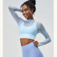 Mesh Slim Round Neck Long-sleeved Crop Top