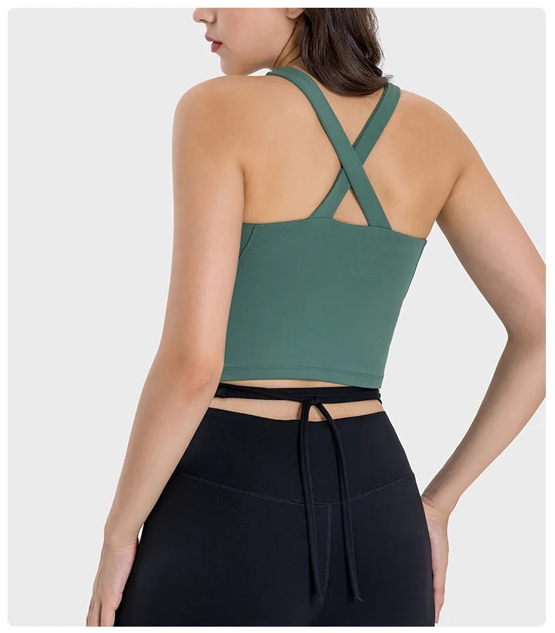 Cross Hanging Neck Crop Top with Pad