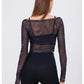 Fake 2-Pieces Long Sleeve Mesh Top with Chest