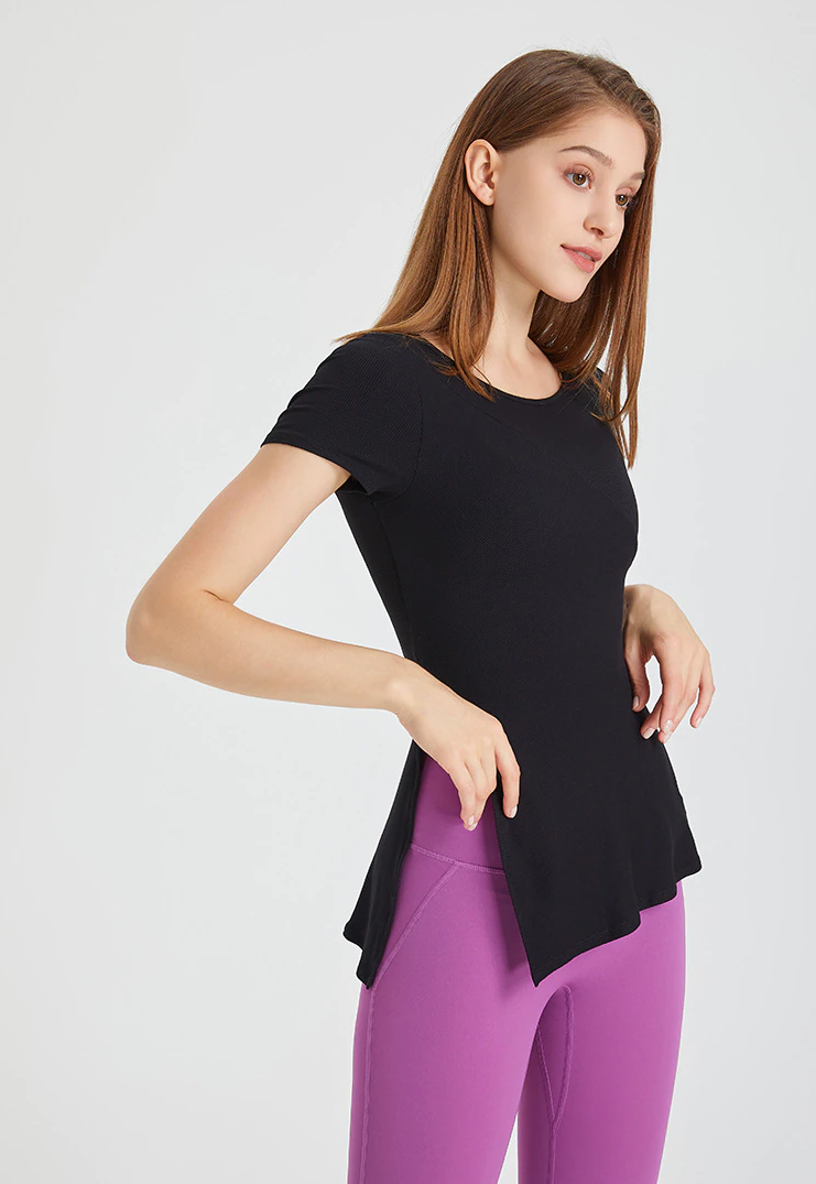 Side Split Slim Hem O-Neck T-Shirt