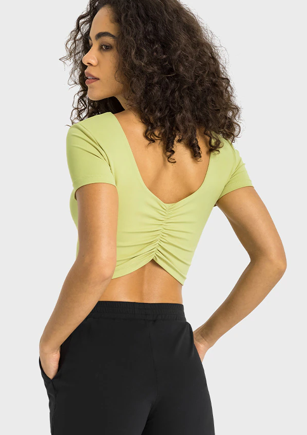 Soft Fabric V-Back T-Shirt With Chest Pad