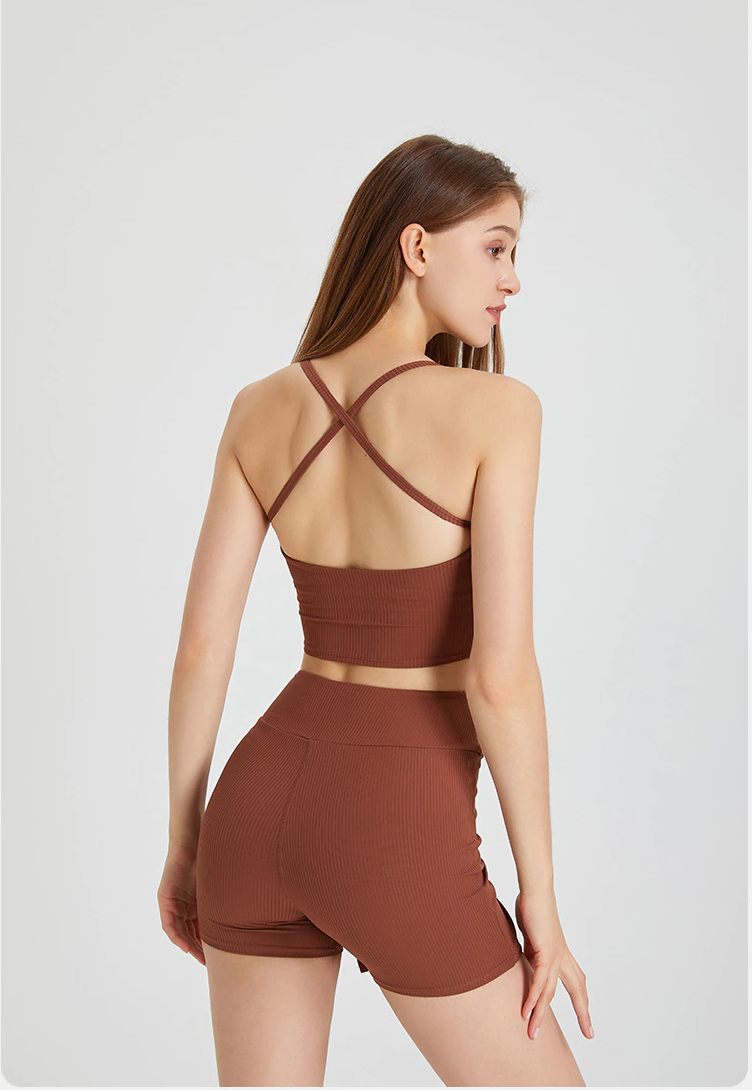 Cross-Back Vest + High Waist 2 Pieces Short Set