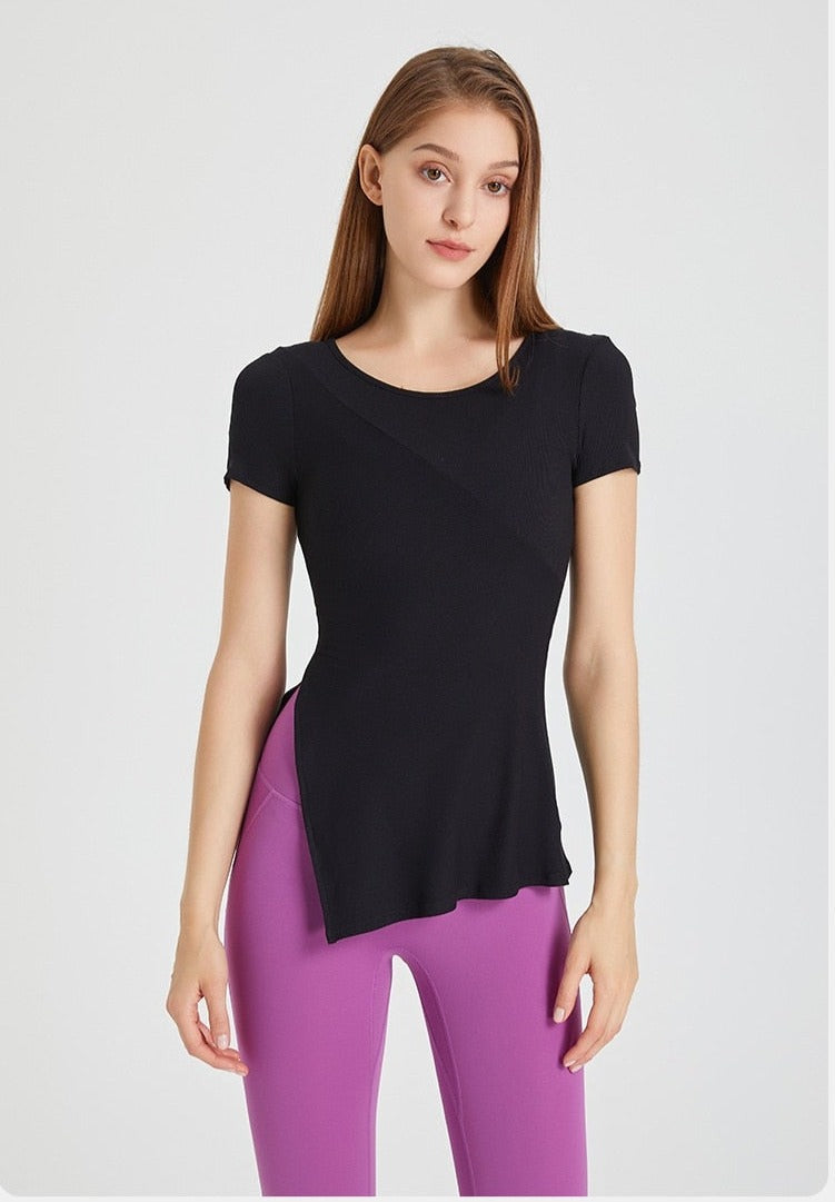 Side Split Slim Hem O-Neck T-Shirt