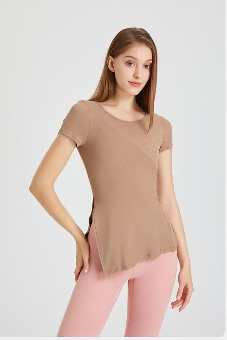 Side Split Slim Hem O-Neck T-Shirt