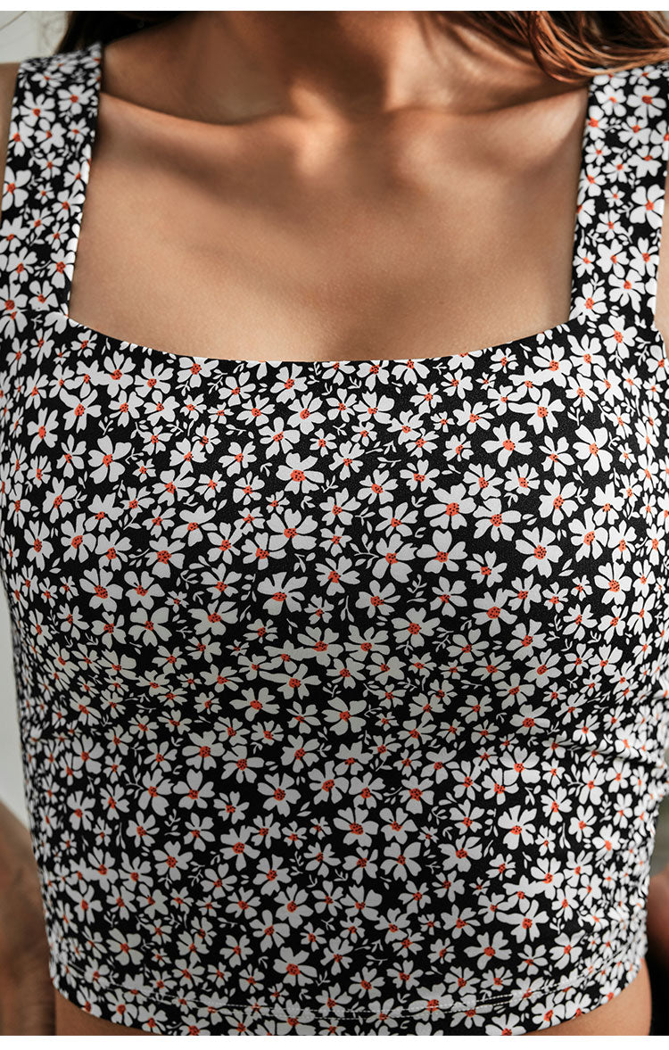 Daisy Print Crop Top  With Chest Pad