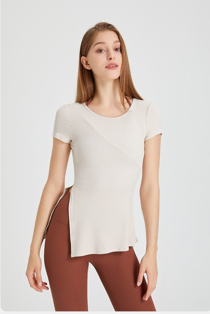 Side Split Slim Hem O-Neck T-Shirt